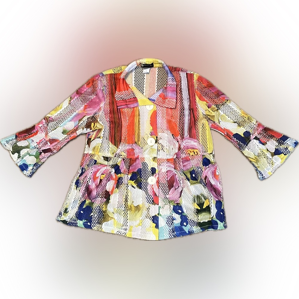 Damee Textured Printed Mesh Blouse Jacket size S - Picture 8 of 16